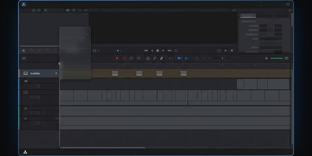 DaVinci Resolve professional interface showing the dedicated Subtitle track lane above audio and video tracks