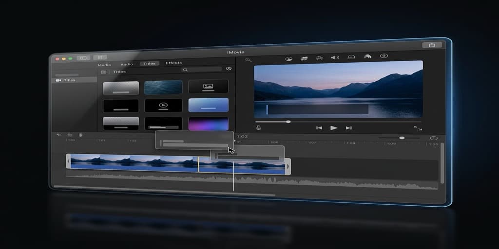 iMovie Mac interface demonstrating manual title creation for lower thirds using the timeline
