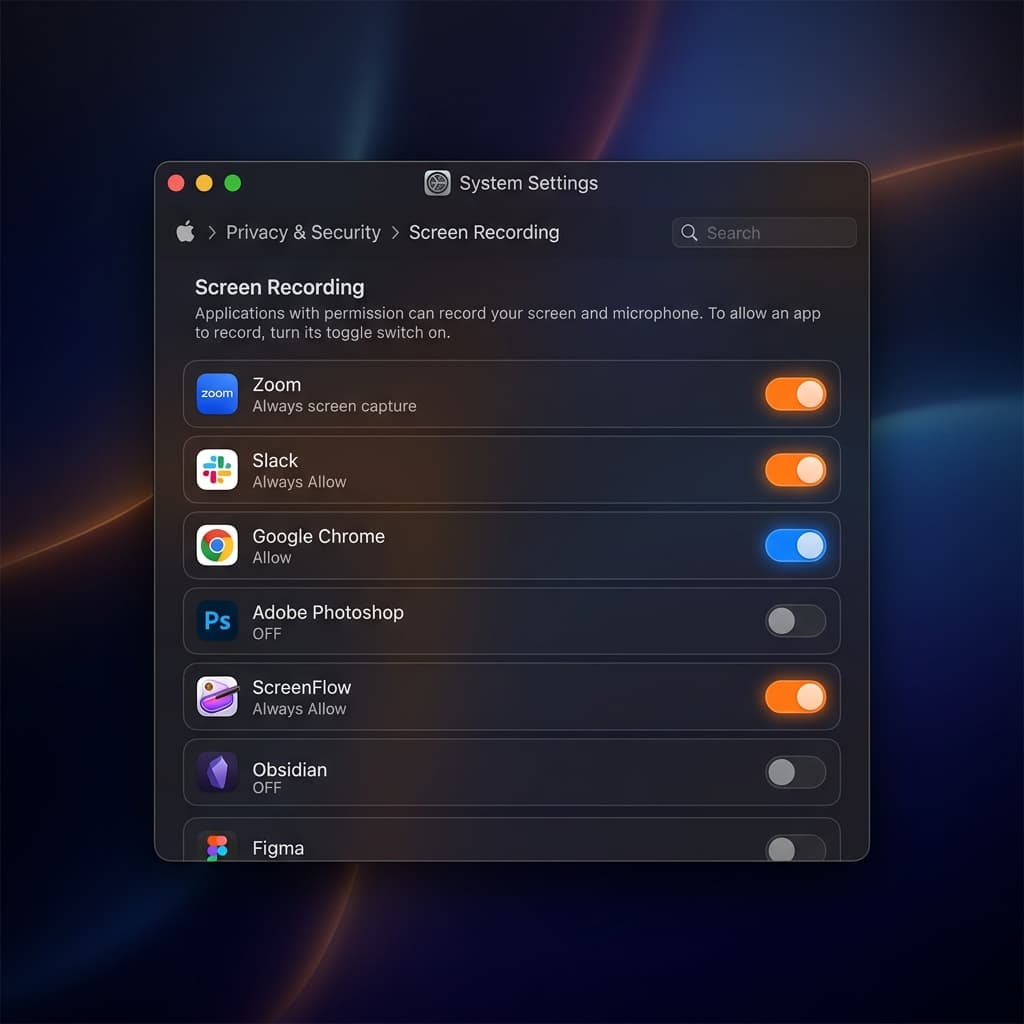 macOS System Settings Privacy Security Screen Recording