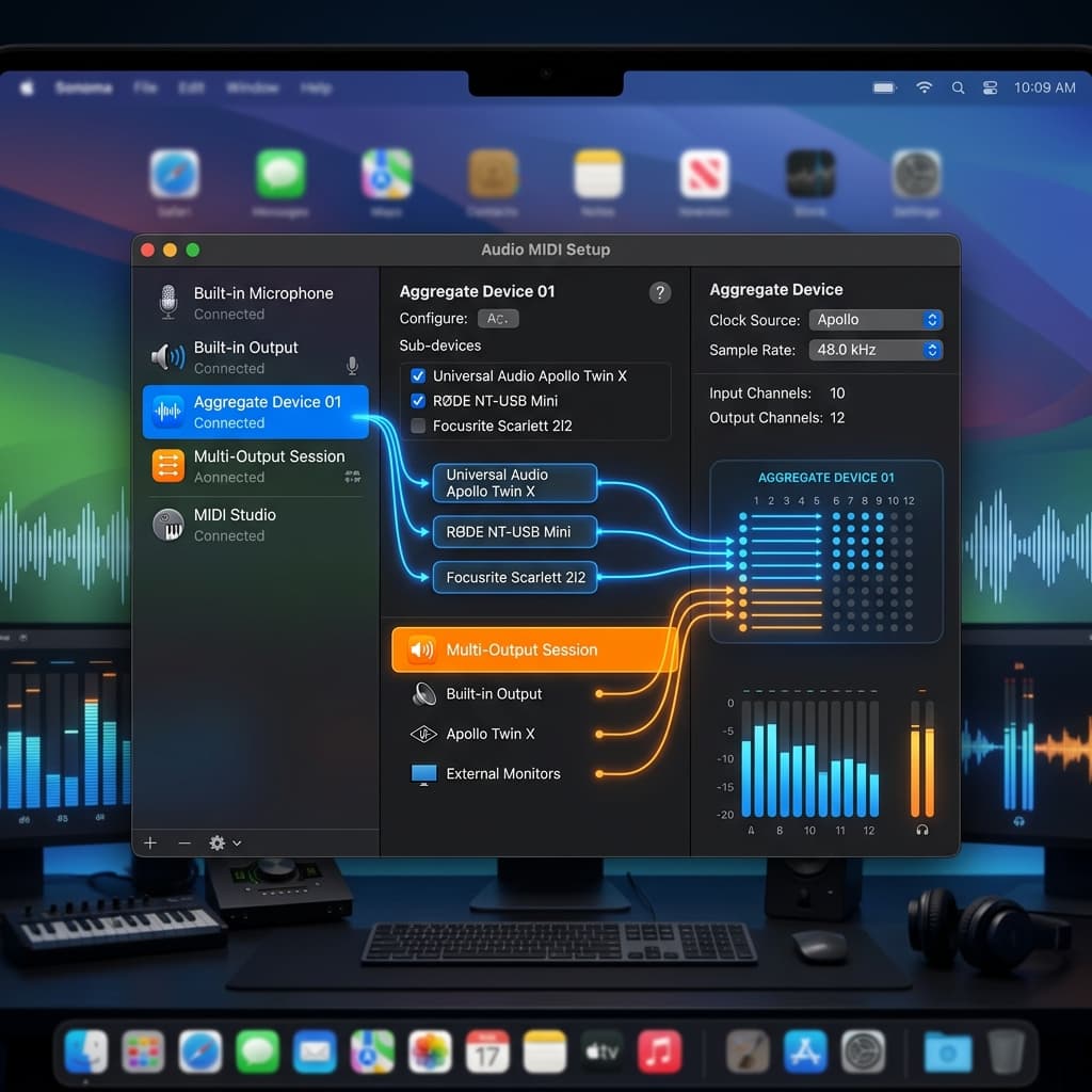 QuickTime Audio MIDI Setup Aggregate Device configuration