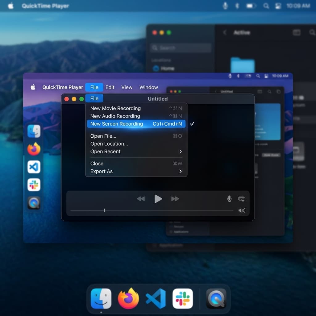 QuickTime Player new screen recording menu option