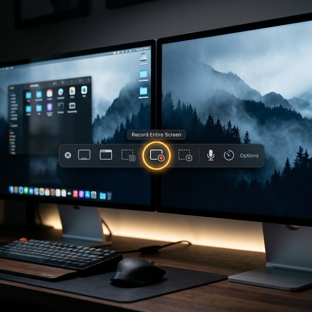 macOS Screenshot Toolbar selecting a display to record