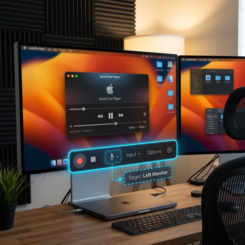 QuickTime Player tracking multiple monitors to record a specific screen