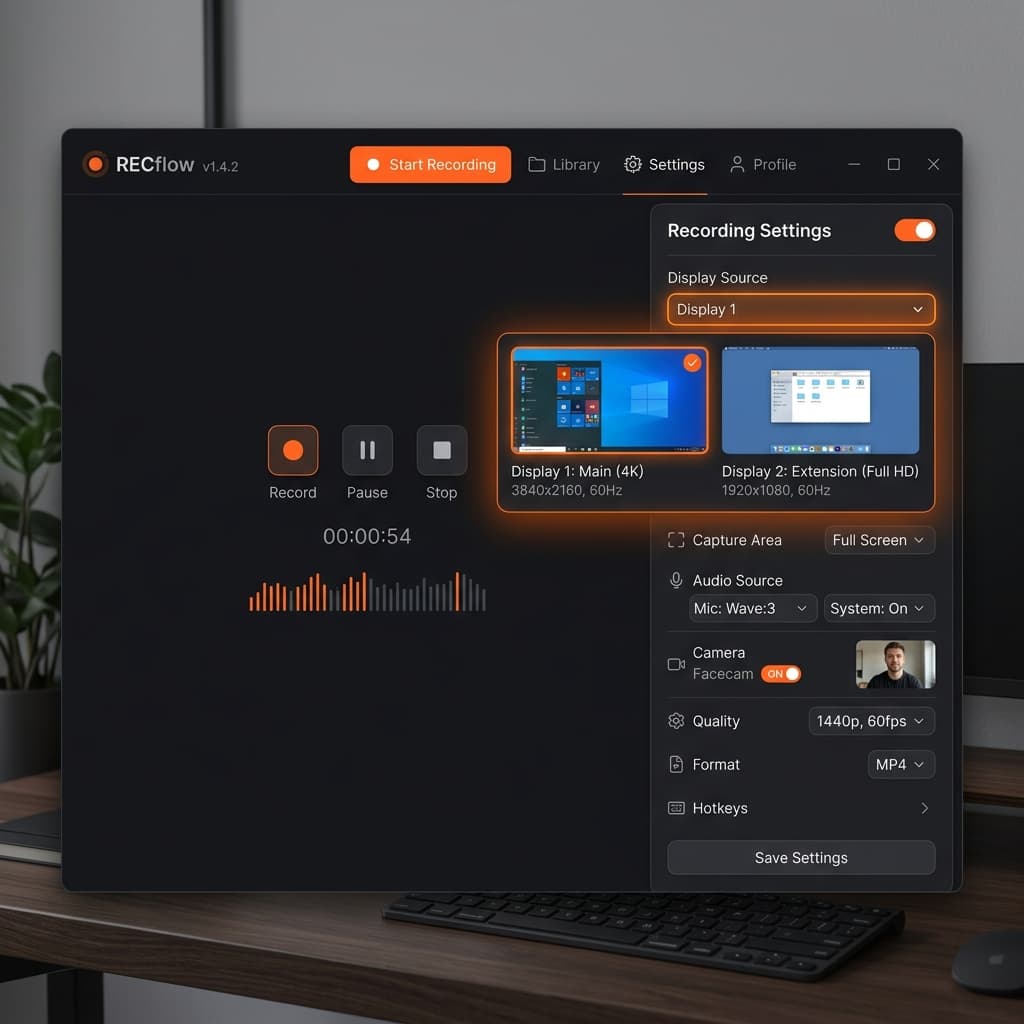 Screenify Studio multi-monitor display selection panel
