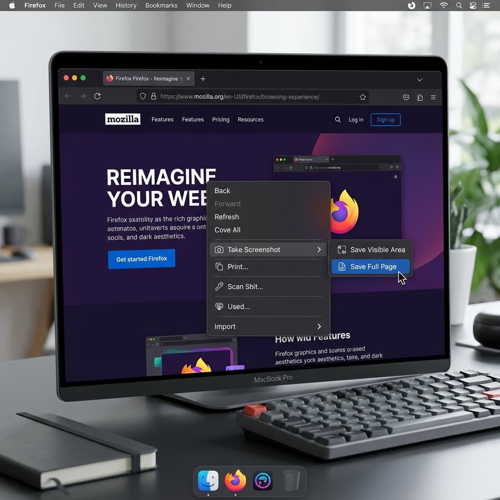 Firefox browser context menu showing Take Screenshot and Save Full Page options