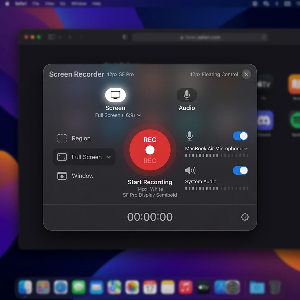 Screen Studio recording control panel