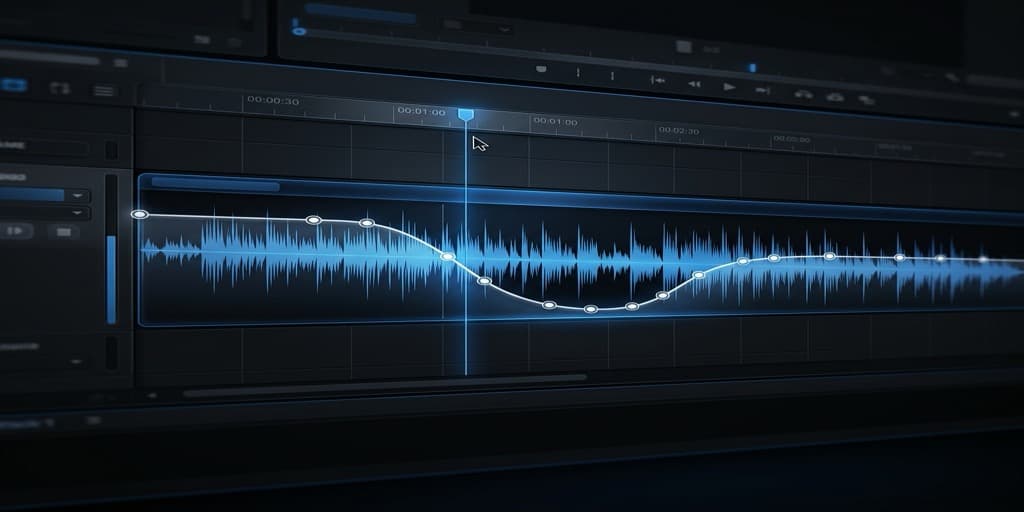 Final Cut Pro professional timeline interface showing audio keyframes used for smooth volume ducking during speech