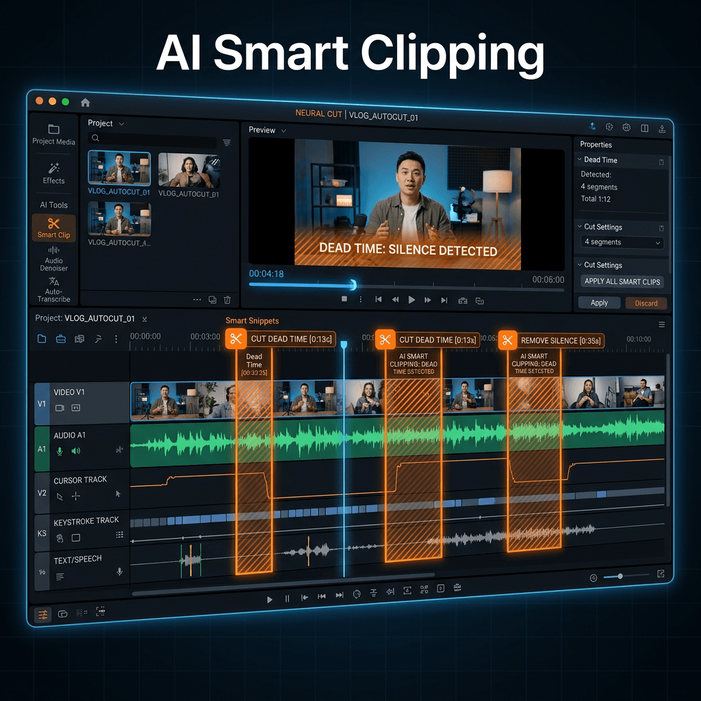 AI Smart Clipping interface in Screenify Studio