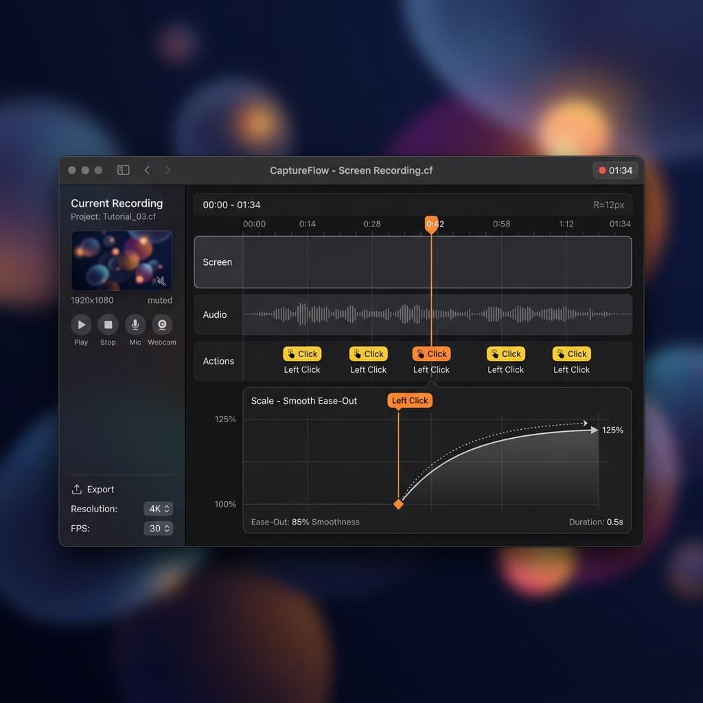 Screen Studio click-triggered zoom keyframes