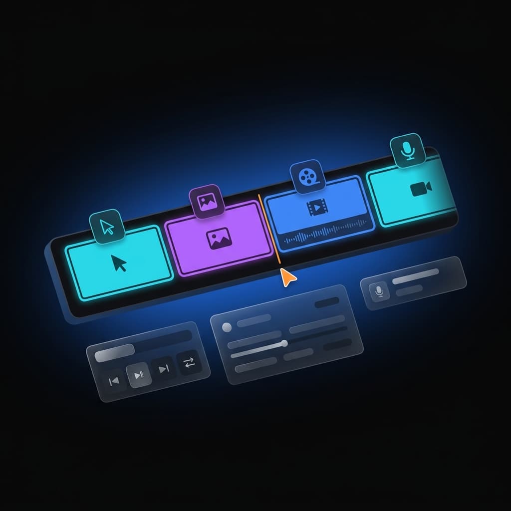 A multi-source timeline holding several appended clips in one project