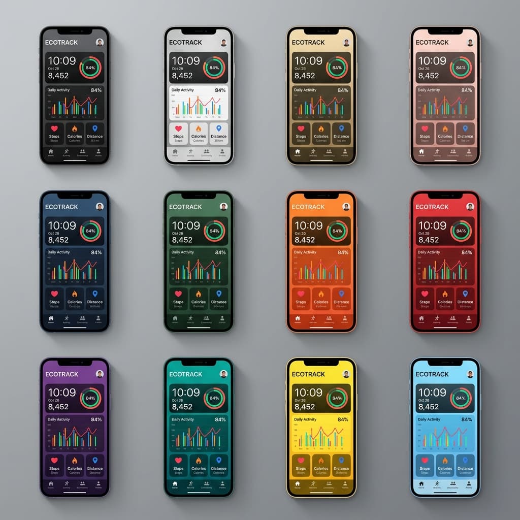 Grid of photorealistic iPhone frames in different official colors