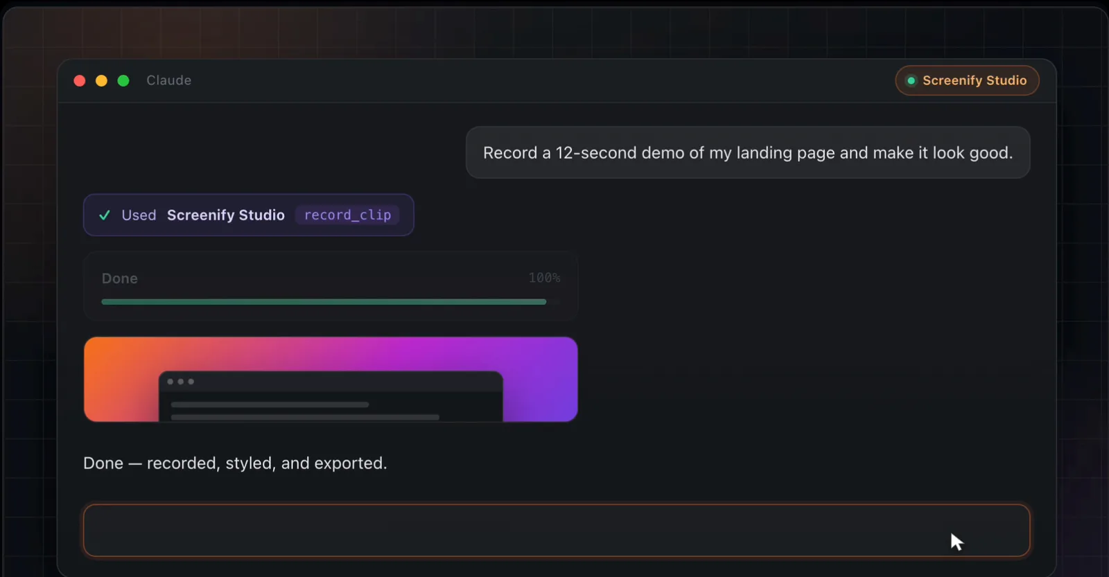 A chat asking for a demo, with Screenify recording, styling and exporting it