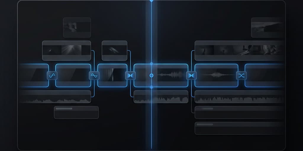 Final Cut Pro Primary Storyline showing a sequence of video clips with magnetic snapping and transition effects applied