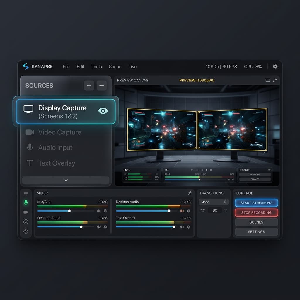 OBS Studio tracking multiple monitors for full screen capture