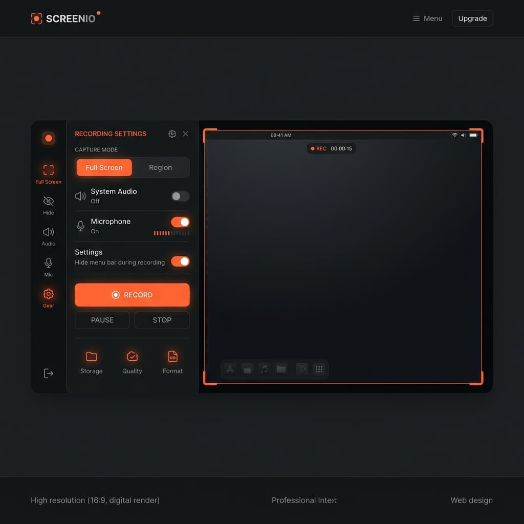 Screenify Studio full screen recording mode settings