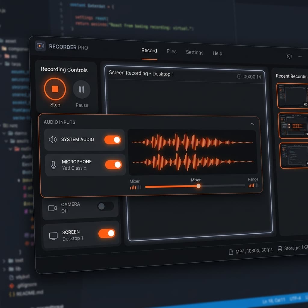 Screenify Studio System Audio and Mic toggles
