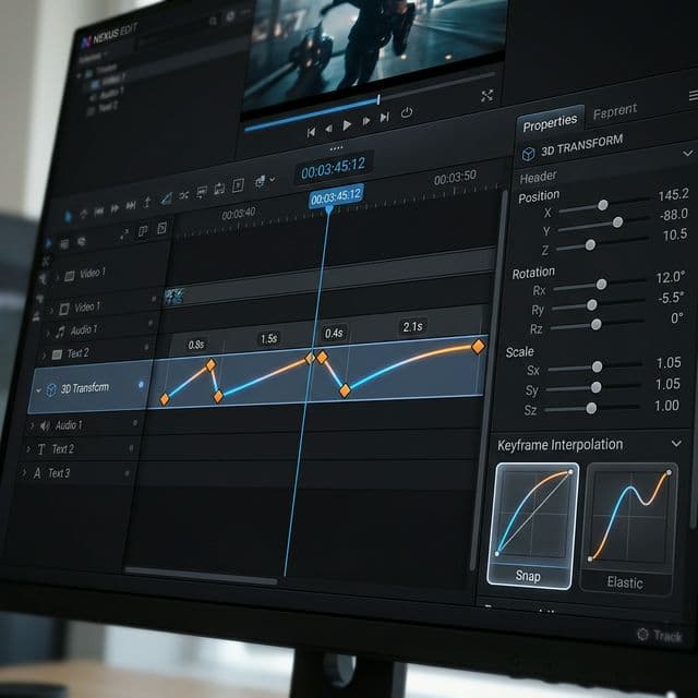 Visual timeline interface displaying interactive keyframe tracks and custom properties