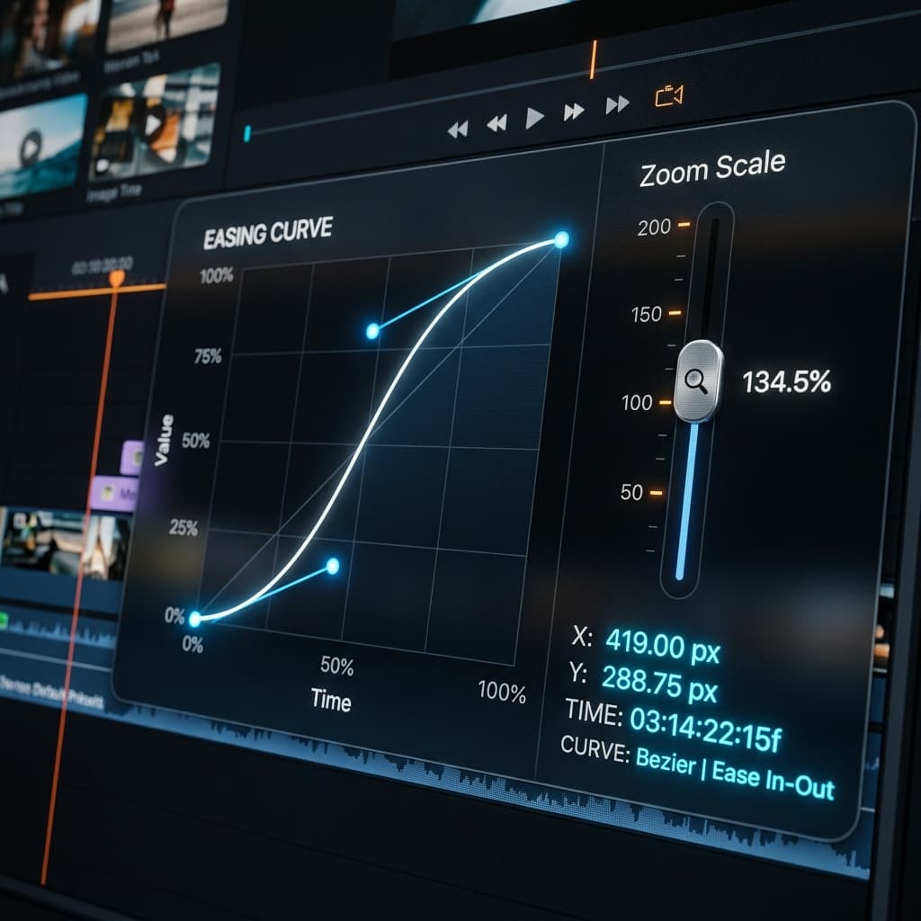 The new Keyframe Editor panel showing a timeline with diamond markers, a zoom slider, and easing controls